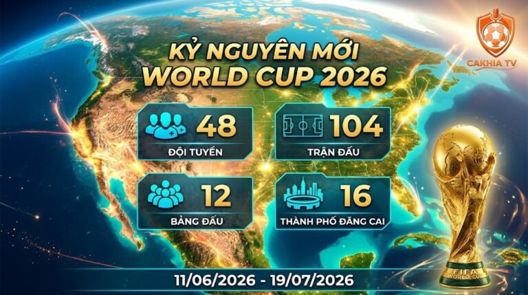 Toàn cảnh thể thức World Cup 2026 mới nhất với 48 đội tuyển, 104 trận đấu và 12 bảng đấu cập nhật trên CakhiaTV.